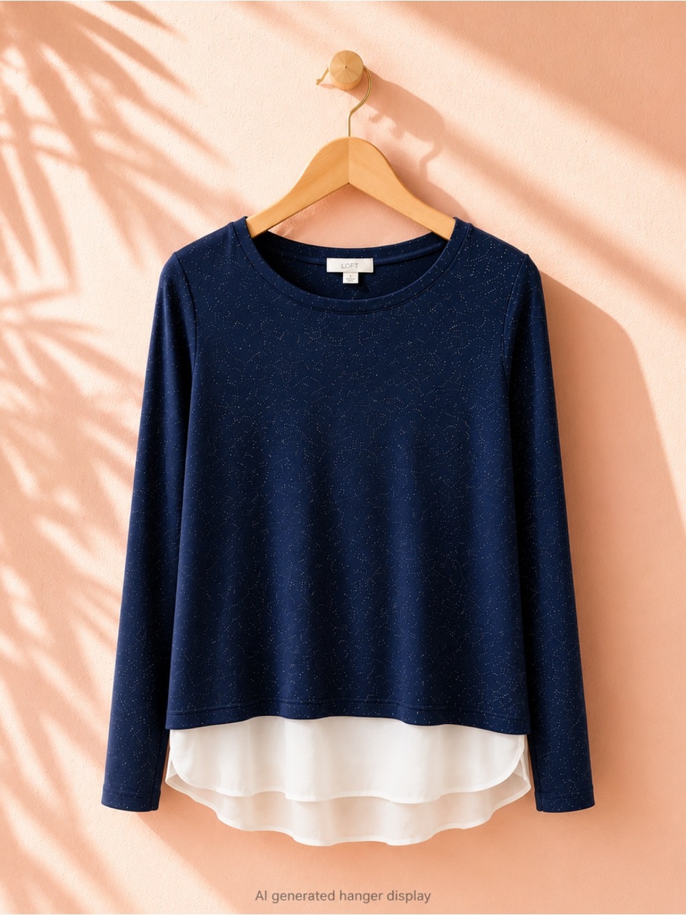 LOFT Speckled Navy and White Long Sleeve Top